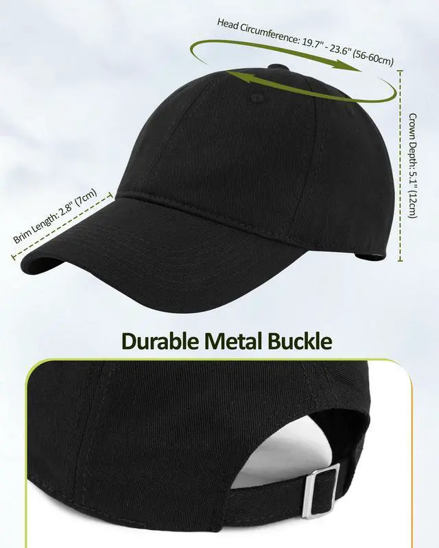 Alt view image 3 of 6 - Black Baseball Caps for Women Men, Adjustable Cotton Dad Hat, Lightweight Everyday Cap for Travel, Casual Wear, Outdoor Activities and Bad Hair Days