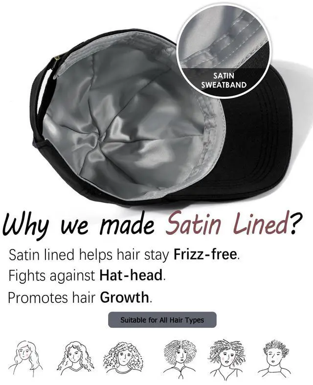 Alt view image 3 of 6 - Womens Satin Lined Unstructured Baseball Cap Unisex Silk Lining Washed Cotton Adjustable Vintage Dad Hat Black