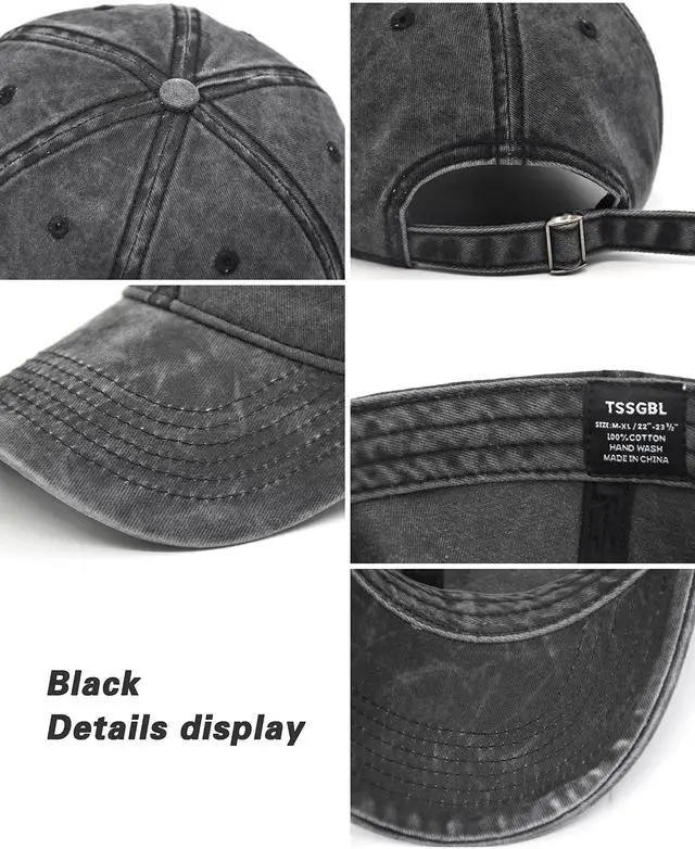 Alt view image 4 of 6 - Vintage Cotton Washed Plain Baseball Caps Adjustable Distressed Dad Hat Men Women Unstructured Low Profile Blank Soft Summer Ball Caps - Black