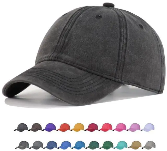 Main image of Vintage Cotton Washed Plain Baseball Caps Adjustable Distressed Dad Hat Men Women Unstructured Low Profile Blank Soft Summer Ball Caps - Black