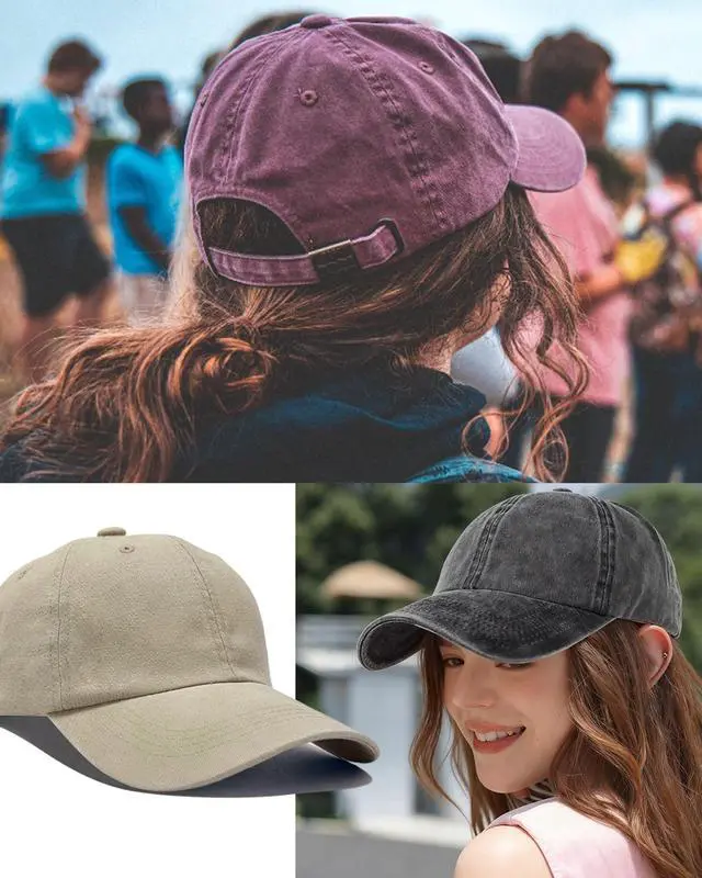 Alt view image 4 of 7 - 4 Pack Retro Vintage Baseball Washed Plain Cap Cotton Adjustable Twill Bulk Low Profile Classic Dad Hat for Men Women Outdoor Sports (Black Khaki Dark Khaki Yellow)