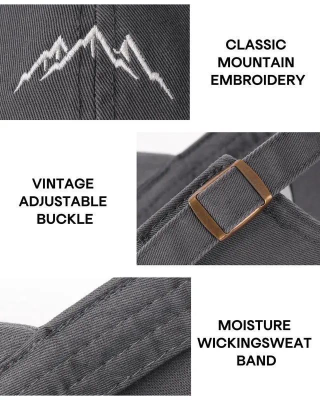 Alt view image 2 of 6 - Baseball Cap Men Mountain Embroidery Dad Hat Unstructured Soft Vintage Washed Cotton Outdoor Hats for Men, Grey, L-XL