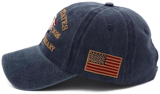 Alt view image 4 of 7 - 250 Anniversary USA Hat 1776-2026, Patriotic Baseball Cap with Eagle Embroidery, Adjustable Retro Washed Commemorative Cap for Men and Women Navy Blue