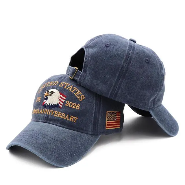 Alt view image 5 of 7 - 250 Anniversary USA Hat 1776-2026, Patriotic Baseball Cap with Eagle Embroidery, Adjustable Retro Washed Commemorative Cap for Men and Women Navy Blue