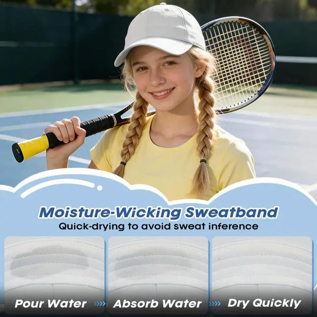 Alt view image 4 of 6 - Kids Sports Baseball Cap for Boys Girls Lightweight UPF 50+ Water Resistant Youth Plain Hat for Running, Tennis, Golf White