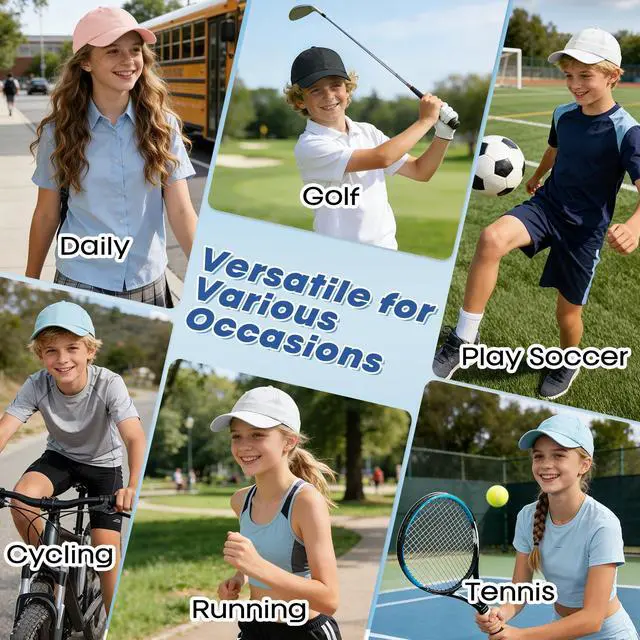 Alt view image 6 of 6 - Kids Sports Baseball Cap for Boys Girls Lightweight UPF 50+ Water Resistant Youth Plain Hat for Running, Tennis, Golf White