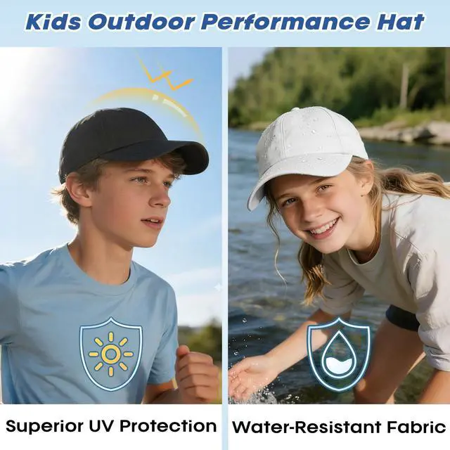 Alt view image 2 of 6 - Kids Sports Baseball Cap for Boys Girls Lightweight UPF 50+ Water Resistant Youth Plain Hat for Running, Tennis, Golf White