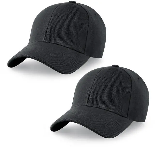 Main image of 2-Pack Classic Structured Baseball Cap Adjustable Snapback Multipack Ball Caps for Custom Embroidery Running Workouts Outdoor (Black, 2)