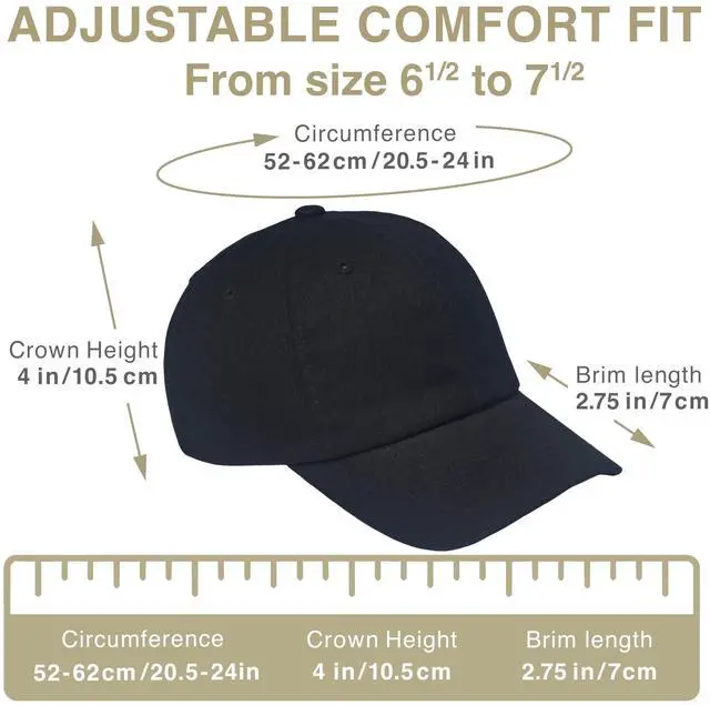 Alt view image 6 of 6 - Classic Dad Hat 100% Cotton, Adjustable Metal Buckle Strap, Low-Profile Fit, Breathable and Packable Baseball Cap Unisex, Black