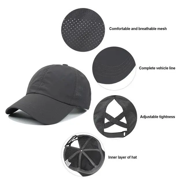 Alt view image 5 of 7 - Womens Criss Cross Ponytail Baseball Cap Adjustable High Messy Bun Ponycap Trucker Hats Quick Drying Mesh Dad Hat for Outdoor Sports Travel Navy Blue