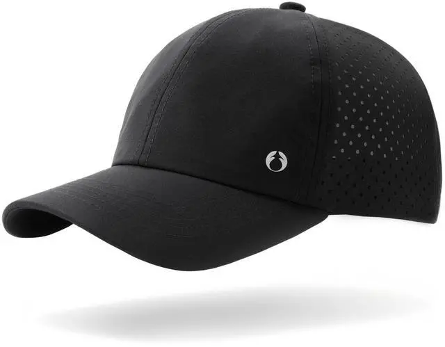 Main image of Lightweight Quick Dry Baseball Cap Breathable Tucker Hat Laser Cut Air Mesh-Back Cooling Golf Hat, Black