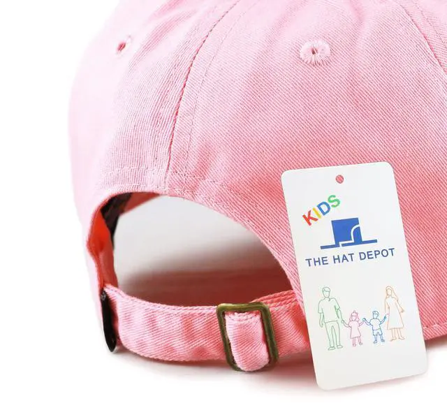 Alt view image 6 of 7 - Kids Washed Low Profile Cotton and Denim Plain Baseball Cap Hat (2-5 yrs, Light Pink)