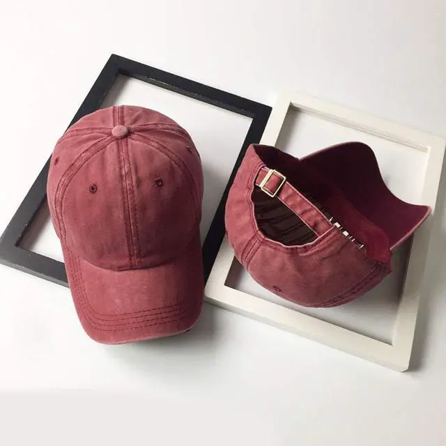 Alt view image 5 of 5 - Unisex Vintage Washed Distressed Baseball Cap Twill Adjustable Dad Hat,C-burgundy,One Size