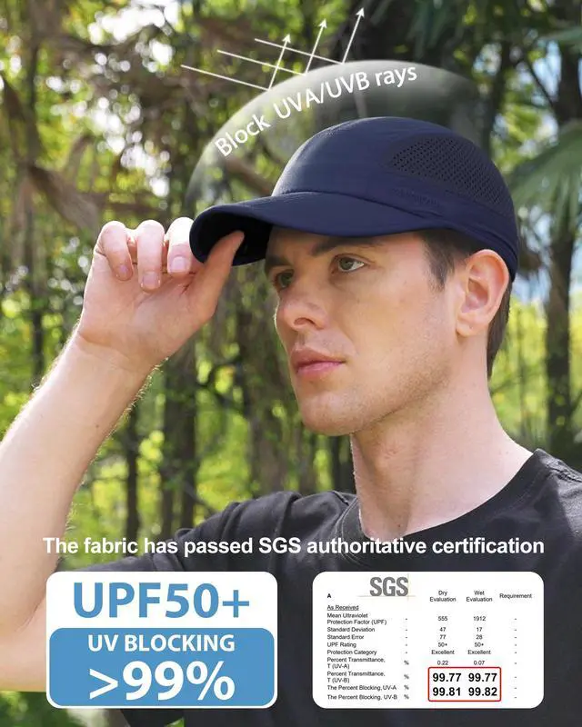 Alt view image 2 of 7 - Men Outdoor Hat Reflective Folding Running Sport Hats Summer Cool UPF 50 Sun Unstructured Baseball Caps for Men Women Breathable Light Quick Dry Travel Golf Hat Blue