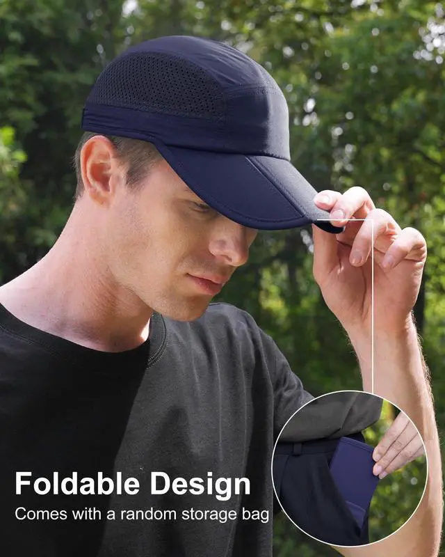 Alt view image 3 of 7 - Men Outdoor Hat Reflective Folding Running Sport Hats Summer Cool UPF 50 Sun Unstructured Baseball Caps for Men Women Breathable Light Quick Dry Travel Golf Hat Blue