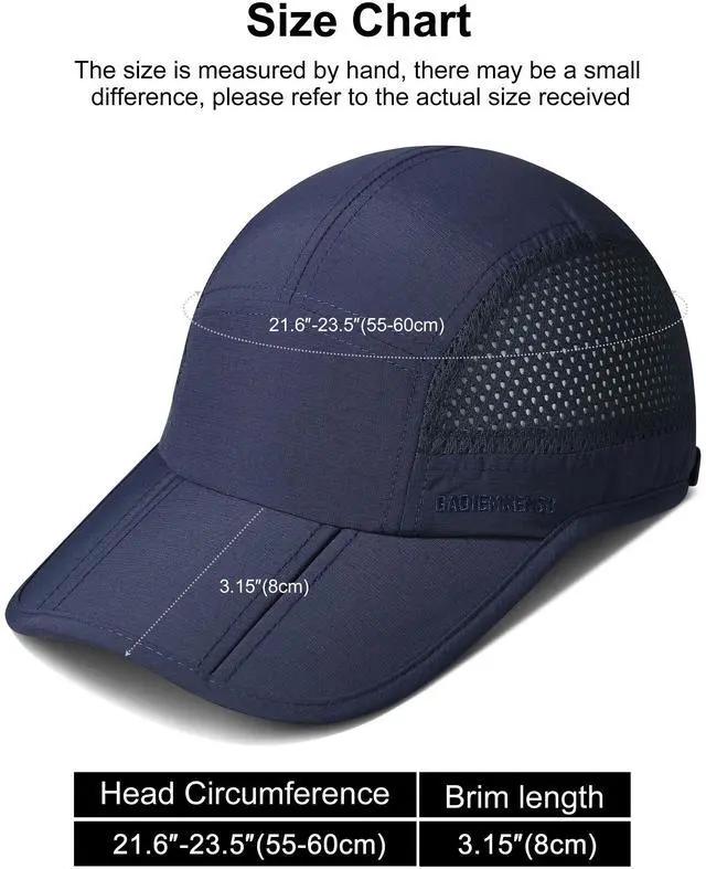 Alt view image 6 of 7 - Men Outdoor Hat Reflective Folding Running Sport Hats Summer Cool UPF 50 Sun Unstructured Baseball Caps for Men Women Breathable Light Quick Dry Travel Golf Hat Blue