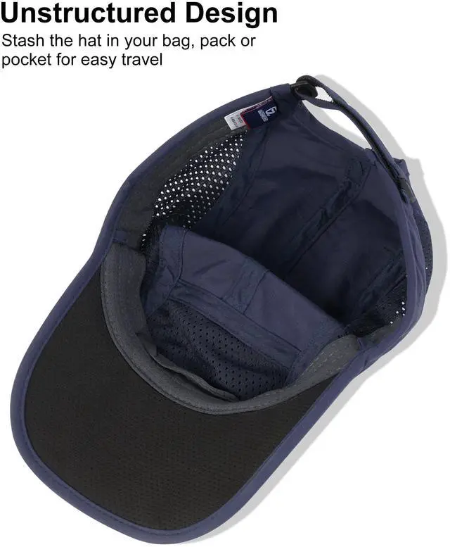 Alt view image 7 of 7 - Men Outdoor Hat Reflective Folding Running Sport Hats Summer Cool UPF 50 Sun Unstructured Baseball Caps for Men Women Breathable Light Quick Dry Travel Golf Hat Blue