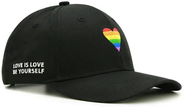 Main image of LGBT Pride Baseball Hat, Embroidered Rainbow Heart Hat, Adjustable Gay Lesbian Love Cap for Men Women Black