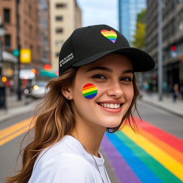 Alt view image 2 of 7 - LGBT Pride Baseball Hat, Embroidered Rainbow Heart Hat, Adjustable Gay Lesbian Love Cap for Men Women Black