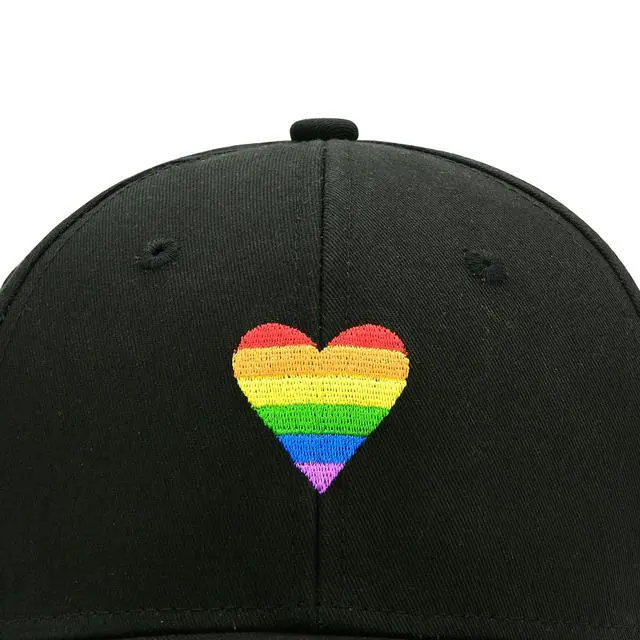 Alt view image 4 of 7 - LGBT Pride Baseball Hat, Embroidered Rainbow Heart Hat, Adjustable Gay Lesbian Love Cap for Men Women Black