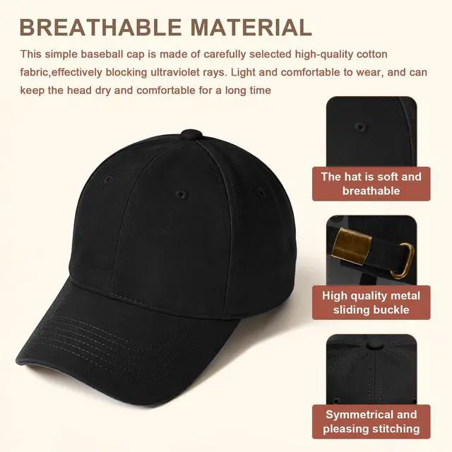Alt view image 4 of 6 - Baseball Cap Women Baseball Hat for Men,Vintage Adjustable Low Profile Ball Cap,Unisex Cotton Dad Hat for Daily Use Running WorkoutsBlack