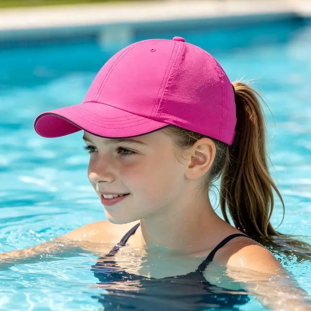Alt view image 4 of 7 - Girls Criss Cross Ponytail Hat Mesh Baseball Cap Kids Quick Dry Ponycap Hats Outdoor Summer Sports Hat Age 7-12