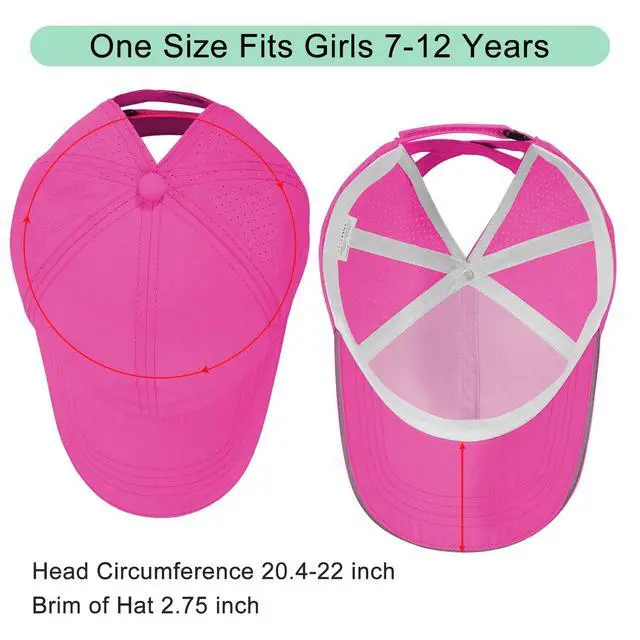Alt view image 7 of 7 - Girls Criss Cross Ponytail Hat Mesh Baseball Cap Kids Quick Dry Ponycap Hats Outdoor Summer Sports Hat Age 7-12