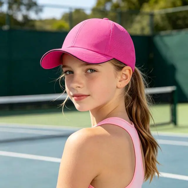 Alt view image 2 of 7 - Girls Criss Cross Ponytail Hat Mesh Baseball Cap Kids Quick Dry Ponycap Hats Outdoor Summer Sports Hat Age 7-12