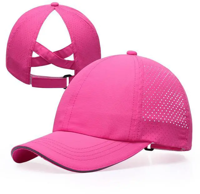 Main image of Girls Criss Cross Ponytail Hat Mesh Baseball Cap Kids Quick Dry Ponycap Hats Outdoor Summer Sports Hat Age 7-12