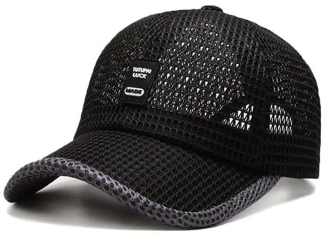 Main image of Summer Mesh Baseball Cap for Men Women Trucker Mesh Hat Baseball Hats Outdoor Sports Running hat (2-Black)