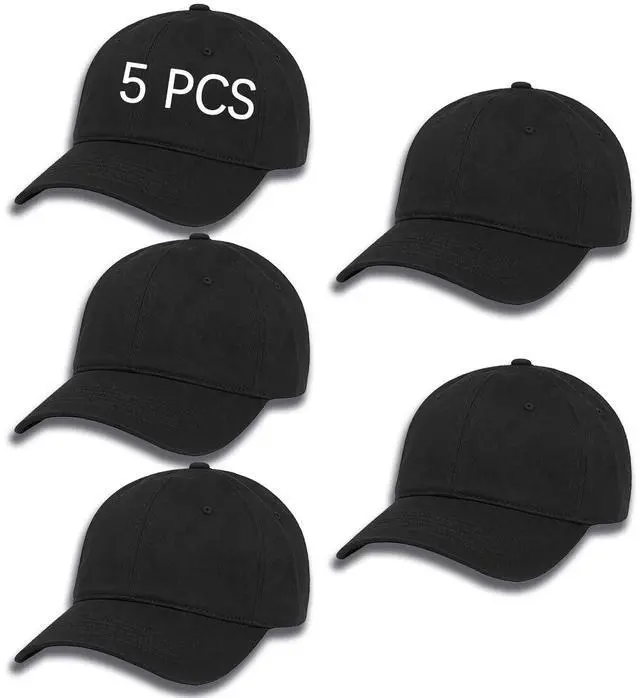 Main image of 5 PCS Black Classic Baseball Cap Adjustable Unisex Plain Sports Dad Hat Lightweight Casual Sun Hat for Daily Wear, Hiking, Fishing, Running, Cycling, Golf, Tennis, Baseball
