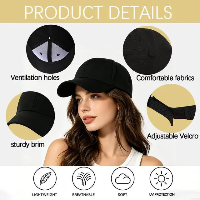 Alt view image 3 of 6 - 5 PCS Black Classic Baseball Cap Adjustable Unisex Plain Sports Dad Hat Lightweight Casual Sun Hat for Daily Wear, Hiking, Fishing, Running, Cycling, Golf, Tennis, Baseball