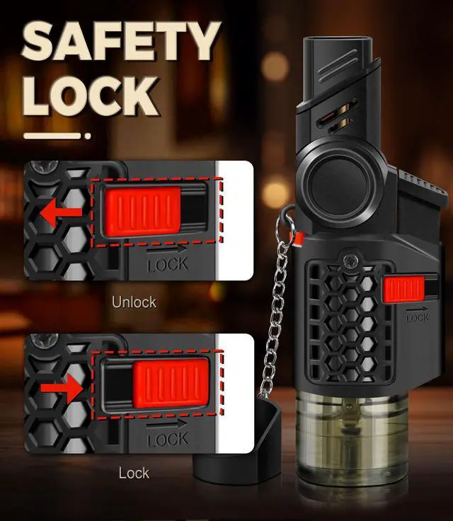 Alt view image 4 of 7 - 4 Pack of Torch Lighter, 30° & 45° Rotatable Windproof Jet Flame, with Safety Lock, Butane Gas Refillable Mini Jet Torch Lighters for Candle, Grill, Firework (NO Gas)