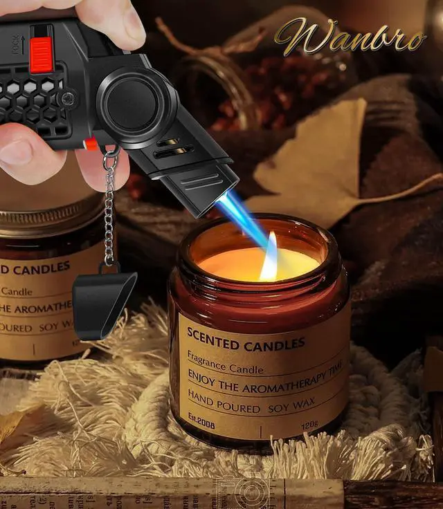 Alt view image 7 of 7 - 4 Pack of Torch Lighter, 30° & 45° Rotatable Windproof Jet Flame, with Safety Lock, Butane Gas Refillable Mini Jet Torch Lighters for Candle, Grill, Firework (NO Gas)