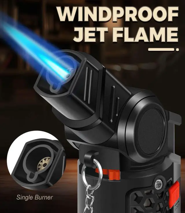 Alt view image 3 of 7 - 4 Pack of Torch Lighter, 30° & 45° Rotatable Windproof Jet Flame, with Safety Lock, Butane Gas Refillable Mini Jet Torch Lighters for Candle, Grill, Firework (NO Gas)