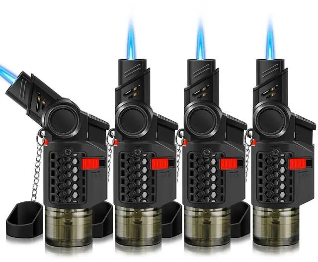 Main image of 4 Pack of Torch Lighter, 30° & 45° Rotatable Windproof Jet Flame, with Safety Lock, Butane Gas Refillable Mini Jet Torch Lighters for Candle, Grill, Firework (NO Gas)
