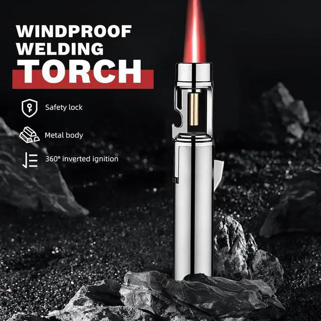 Alt view image 6 of 7 - Torch Lighter, Straight Flame Bright Lighters, Windproof Adjustable Flame Color with Safety Lock, Lightsaber Torch Flame for Outdoor, Campfires, BBQ, Candles, Camping