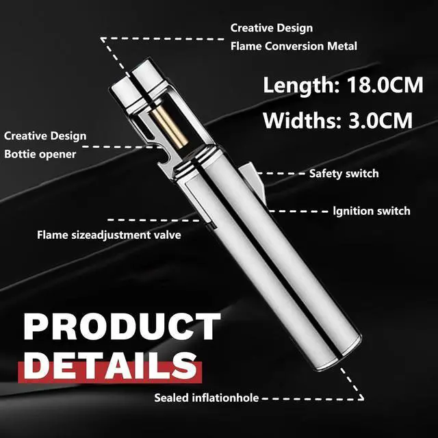 Alt view image 7 of 7 - Torch Lighter, Straight Flame Bright Lighters, Windproof Adjustable Flame Color with Safety Lock, Lightsaber Torch Flame for Outdoor, Campfires, BBQ, Candles, Camping