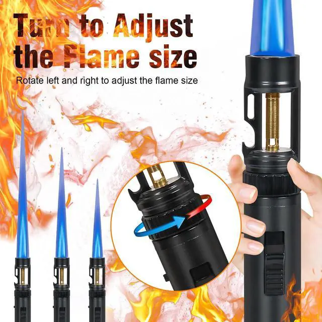 Alt view image 3 of 7 - Torch Lighter, Bright Fire Lighter with Safety Lock and Adjustable Blue Flame, Refillable Butane Gas Windproof Jet Flame Cool Lighters, for Candles Campfires BBQ Baking, Camping, Gift (Black)
