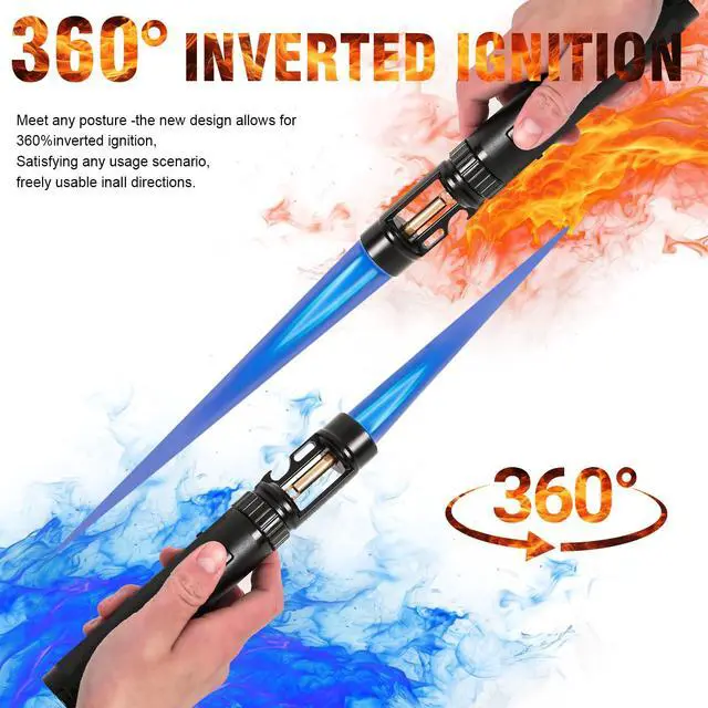 Alt view image 7 of 7 - Torch Lighter, Bright Fire Lighter with Safety Lock and Adjustable Blue Flame, Refillable Butane Gas Windproof Jet Flame Cool Lighters, for Candles Campfires BBQ Baking, Camping, Gift (Black)