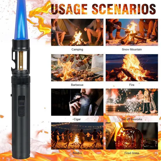 Alt view image 6 of 7 - Torch Lighter, Bright Fire Lighter with Safety Lock and Adjustable Blue Flame, Refillable Butane Gas Windproof Jet Flame Cool Lighters, for Candles Campfires BBQ Baking, Camping, Gift (Black)
