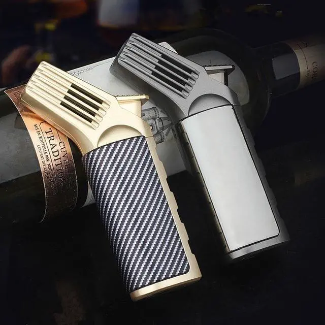 Alt view image 7 of 7 - Butane Torch Lighter Refillable Adjustable Flame Windproof Long Lighters with Safety Lock for Cigar Candle Camping Grill BBQ Kitchen (Butane Not Included)