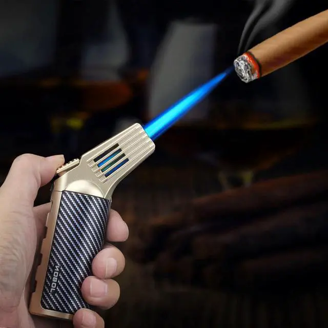 Alt view image 4 of 7 - Butane Torch Lighter Refillable Adjustable Flame Windproof Long Lighters with Safety Lock for Cigar Candle Camping Grill BBQ Kitchen (Butane Not Included)