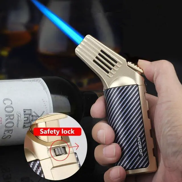 Alt view image 2 of 7 - Butane Torch Lighter Refillable Adjustable Flame Windproof Long Lighters with Safety Lock for Cigar Candle Camping Grill BBQ Kitchen (Butane Not Included)