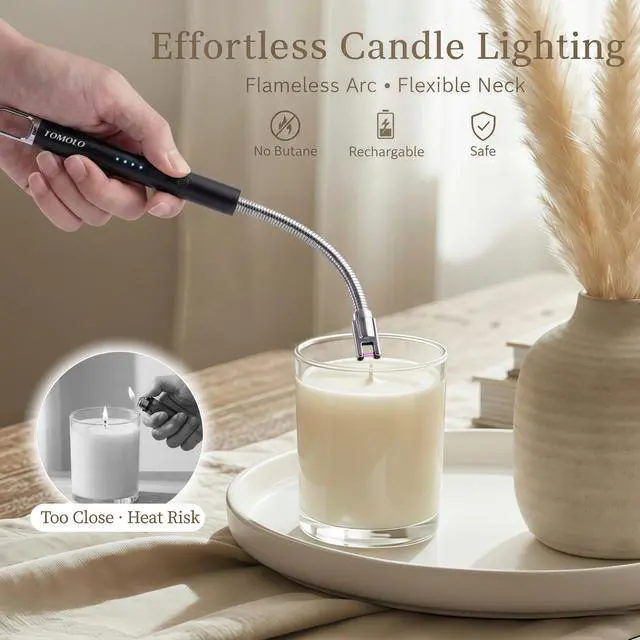 Alt view image 2 of 6 - Electric Candle Lighter, Long Flexible Neck Lighter with Safety Switch, Windproof Plasma Flameless USB Rechargeable Lighters for Candles, Grill, Camping & Gas Stove, 2-Pack (Black & Black)