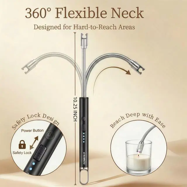 Alt view image 3 of 6 - Electric Candle Lighter, Long Flexible Neck Lighter with Safety Switch, Windproof Plasma Flameless USB Rechargeable Lighters for Candles, Grill, Camping & Gas Stove, 2-Pack (Black & Black)