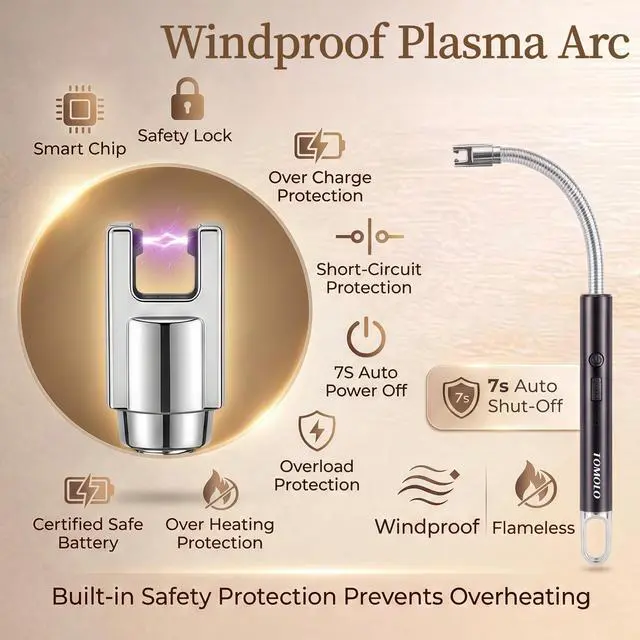 Alt view image 5 of 6 - Electric Candle Lighter, Long Flexible Neck Lighter with Safety Switch, Windproof Plasma Flameless USB Rechargeable Lighters for Candles, Grill, Camping & Gas Stove, 2-Pack (Black & Black)
