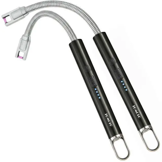 Main image of Electric Candle Lighter, Long Flexible Neck Lighter with Safety Switch, Windproof Plasma Flameless USB Rechargeable Lighters for Candles, Grill, Camping & Gas Stove, 2-Pack (Black & Black)