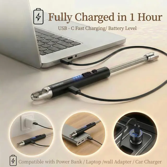 Alt view image 4 of 6 - Electric Candle Lighter, Long Flexible Neck Lighter with Safety Switch, Windproof Plasma Flameless USB Rechargeable Lighters for Candles, Grill, Camping & Gas Stove, 2-Pack (Black & Black)