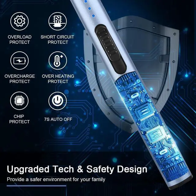 Alt view image 3 of 6 - Electric Arc Windproof Flameless USB Rechargeable Lighter with Safety Lock for Candle (Blue, 3 Packs)